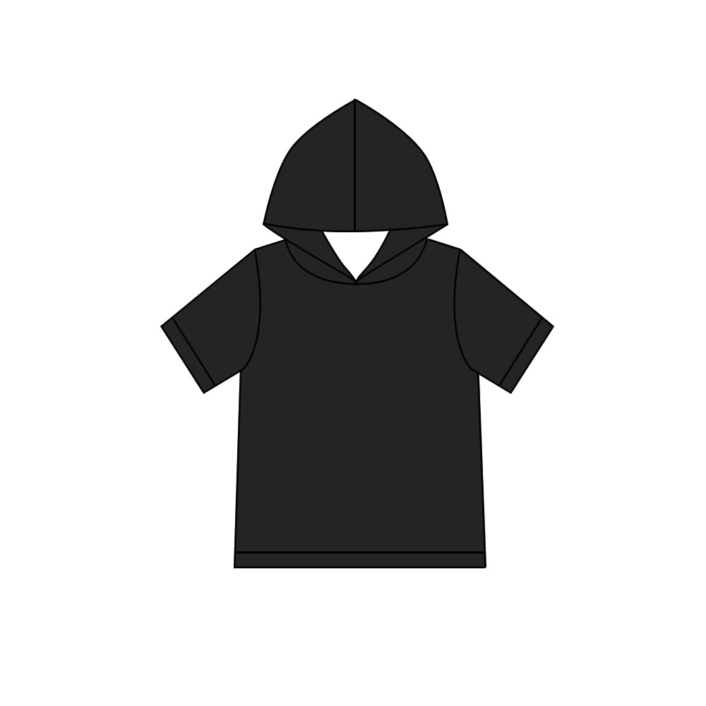 Custom moq 5 boys Blank Cotton Short Sleeve Hooded Top Black Short Sleeve Hooded Top
