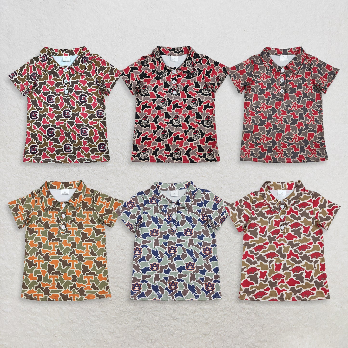 RTS NO MOQ Sibling milk silk Baby Boys Short Sleeve Southern Camo Collared Button Polo Shirts