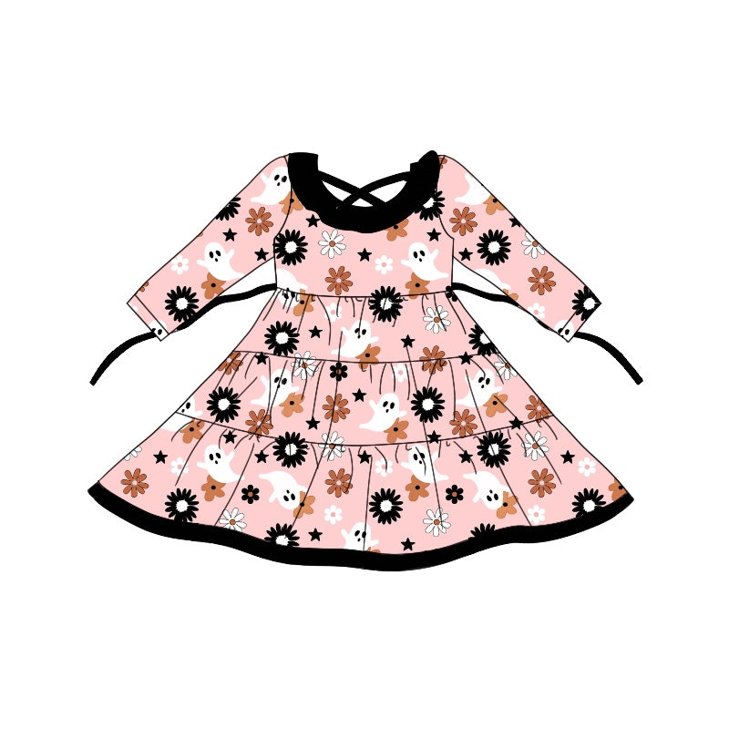 8.20 custom each style moq 5eta 4-6week baby girls clothes ghost pink long sleeve dress