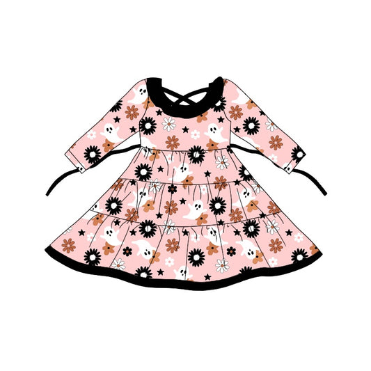 8.20 custom each style moq 5eta 4-6week baby girls clothes ghost pink long sleeve dress