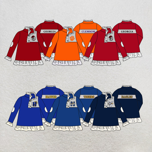 custom moq 5 mix size MSD070902 Baby Girls Long Sleeve Zip Up Pullover Jackets Team Tops
