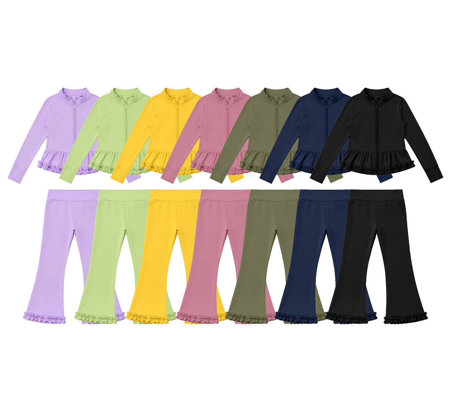 (Preorder new) No moq Yoga Baby Girls Solid Color Full Zip Long Sleeve Top Pants Yoga Active Outfit Set