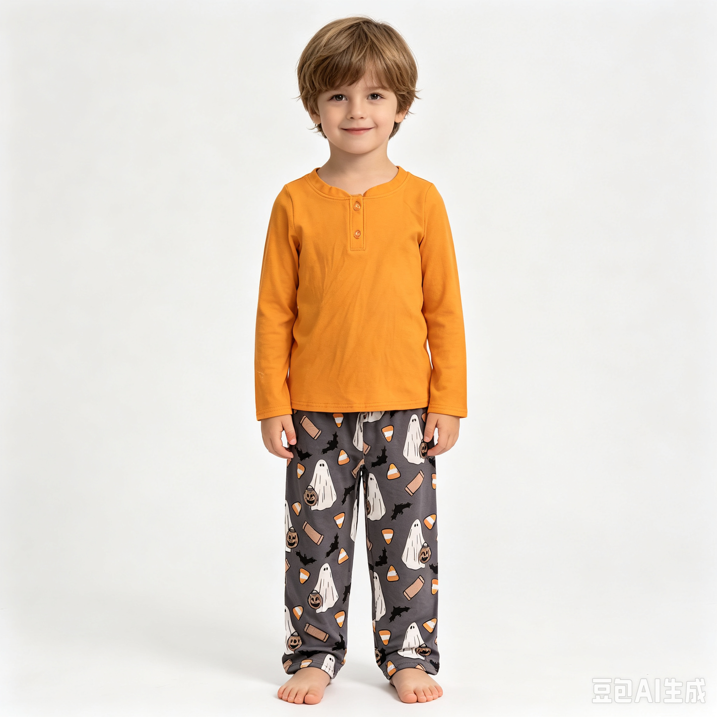 (Sample) No moq milk silk BLP1546 Baby Boys Orange Button Top Ghosts Pumpkins Pant Halloween Clothes Set Fall Holiday Casual Outfit