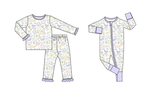 25.10.14 custom each style moq 5 eta 6-8week Sibling Sisters mardi gras floral baby girl clothes long sleeve pants sets and romper match family design