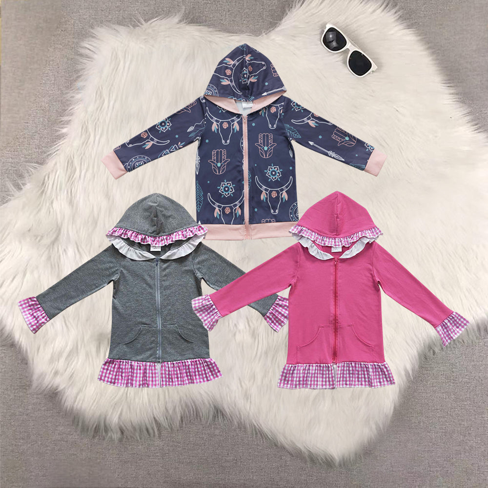 RTS NO MOQ Sibling baby girls clothes floral Hooded Zip-Up Long Sleeve Jackets