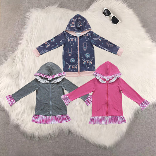 RTS NO MOQ Sibling baby girls clothes floral Hooded Zip-Up Long Sleeve Jackets