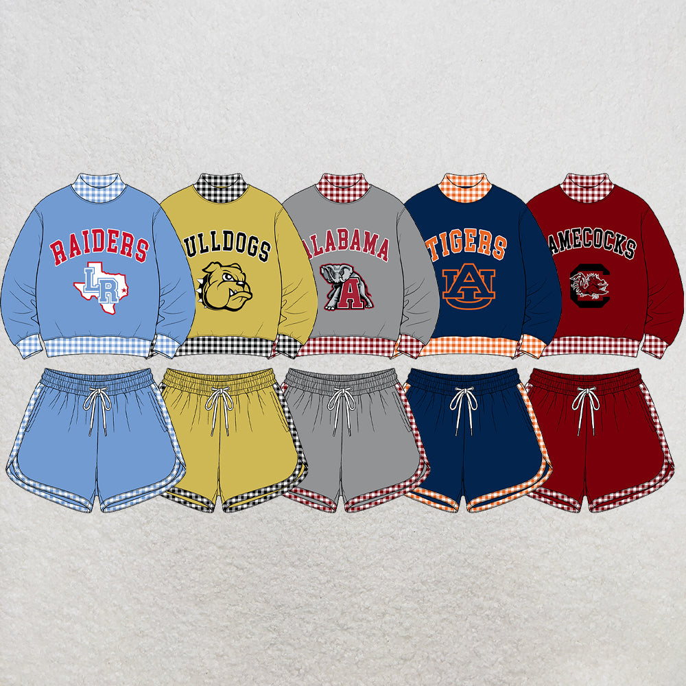 custom moq 5 mix size  XY072302 Baby Kids Letter Print Checked Long Sleeve Top Shorts Casual Team Outfit