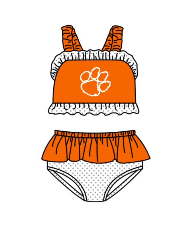 Custom moq 5 mix size milk silk summer teams baby girl boys clothes Orange Two-Piece Swimsuit Set One Piece Swimsuits boy swim trunks