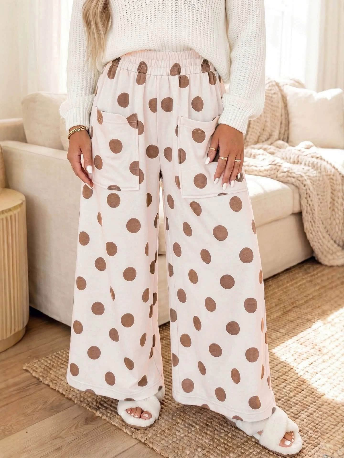 custom moq 5 mix size MYMSWN0108 Baby Kids Polka Dot Wide Leg Pants Pockets Casual Trousers
