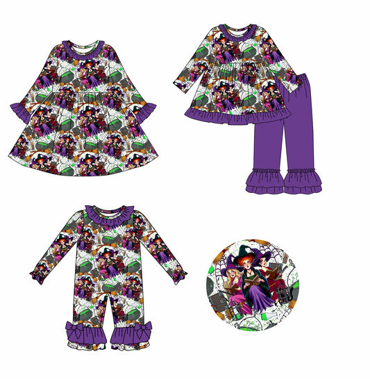 25.8.5 custom each style moq 5eta 4-6week Sibling Sisters purple baby girl long sleeve pants sets and dress and rompers match family design