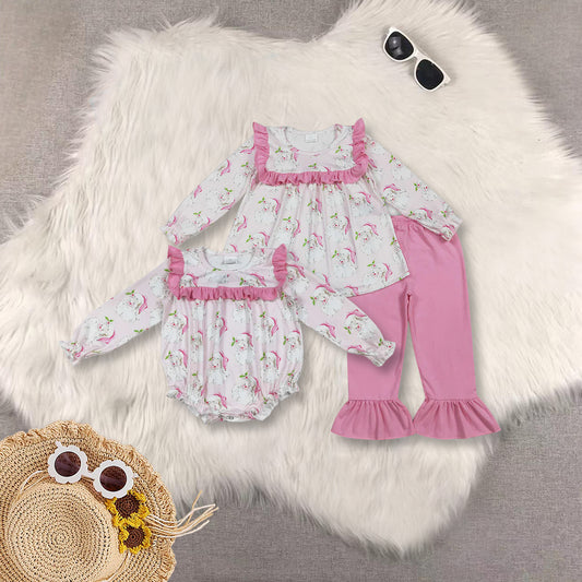RTS Sibling baby girls clothes Christmas long Sleeve pants sets and rompers