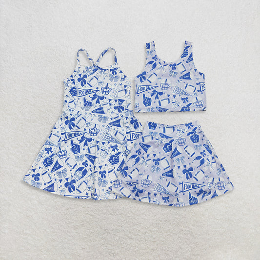 RTS NO MOQ Sibling baby girl clothes team cheer skirt yoga sets and dress