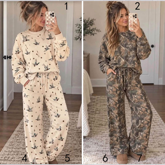 custom moq 5 mix size YEBS0102 Baby Kids Duck Print Long Sleeve Top Drawstring Wide Leg Pant Set