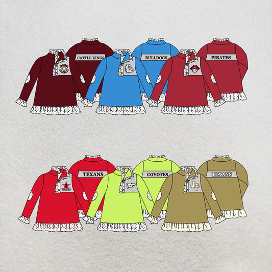 custom moq 5 mix size MSD070802 Baby Girls Casual  Long Sleeve Zip Up Pullover Jackets Team Tops