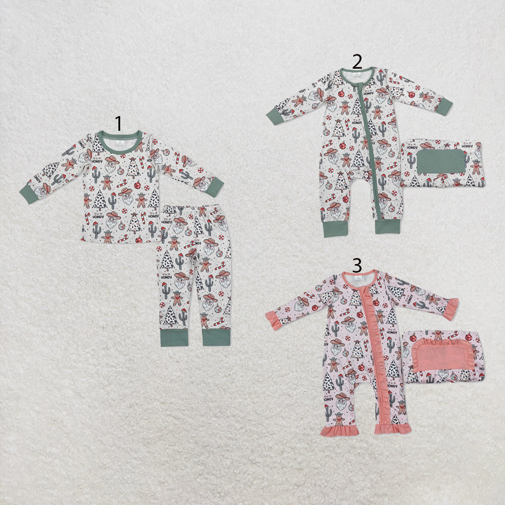 RTS NO MOQ Sibling milk silk Baby Girls And Boys Christmas Howdy Western Tree Top Pants Pajamas Clothes Sets Rompers