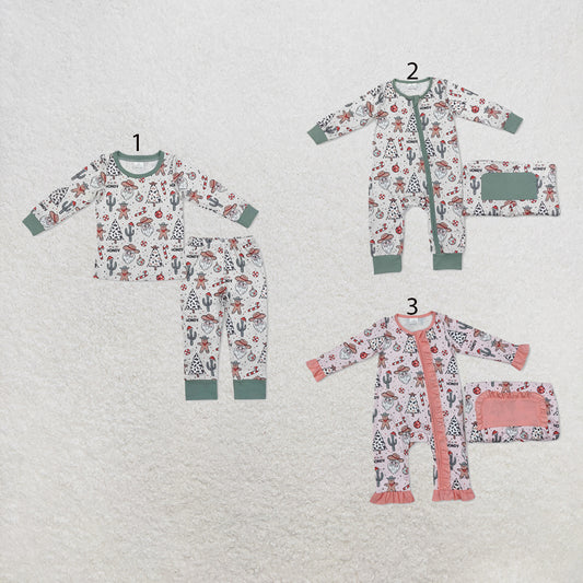 RTS NO MOQ Sibling milk silk Baby Girls And Boys Christmas Howdy Western Tree Top Pants Pajamas Clothes Sets Rompers