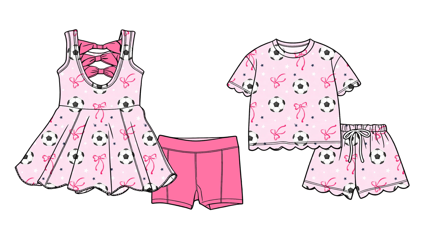4.2 Custom moq 5 mix size Sibling Baby Girls Pink Sleeveless Back Bows Scallop Tunic Shorts Matching Short-Sleeved Shorts Scallop Set