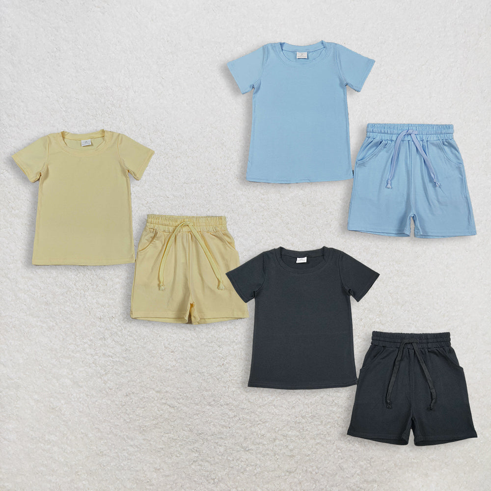 RTS NO MOQ Sibling Baby Boys Short Sleeve Shirt Top with Pockets And Shorts Pajamas Clothing Set