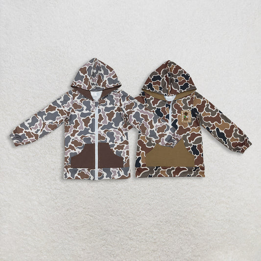 RTS NO MOQ Sibling Baby boy clothes embroidery Zipper Stand Collar Pullover hooded Long Sleeve Tops