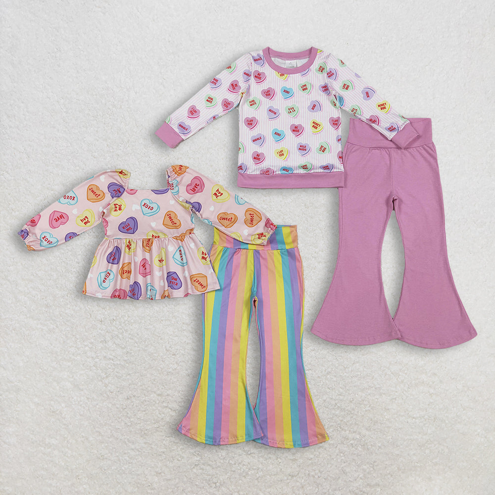 RTS NO MOQ Sibling Baby girls Clothes Valentine love long-sleeved pants sets