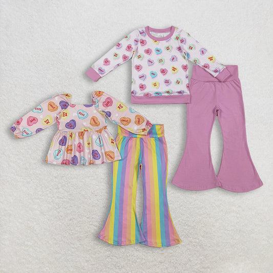RTS NO MOQ Sibling Baby girls Clothes Valentine love long-sleeved pants sets