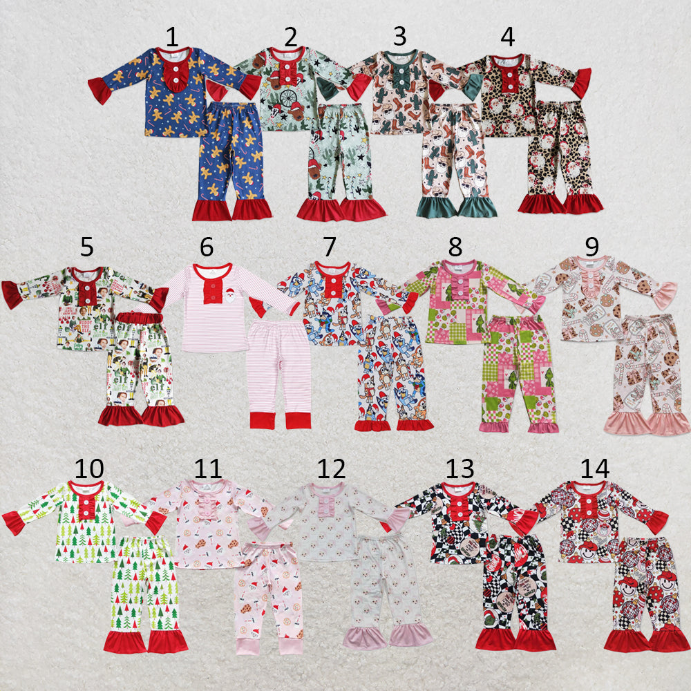 RTS NO MOQ Sibling milk silk Baby Girls Christmas Long Sleeve Top Pant Sleep Matching Pajamas Set