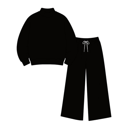 custom moq 5 mix size Baby Kids Black Long Sleeve Shirt Top Pants Casual Solid Color Clothes Set