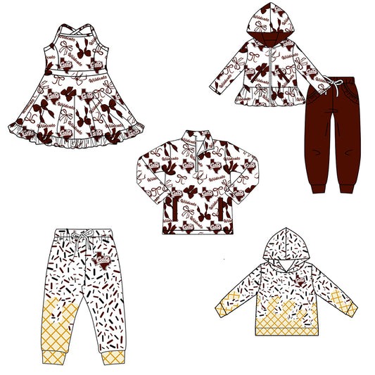 Custom moq 5 mix size milk silk summer teams baby girls clothes bow brick red hooded long sleeve pants sets and dress and top and hooded top and pant-25.8.12