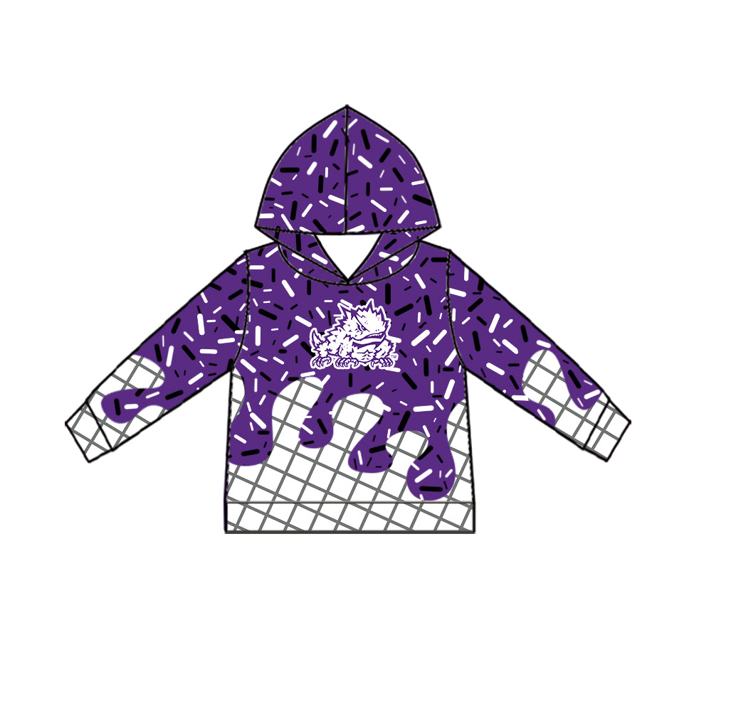 Custom moq 5 mix size milk silk summer teams Camo Hooded Short Sleeve Top Shorts Set Purple Ice Cream Drips Hooded Top with Matching Shorts For Baby
