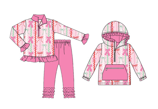 25.9.2 custom each style moq 5eta 4-6week Sibling Sisters bow pink baby girl long sleeve pants sets and top match family design