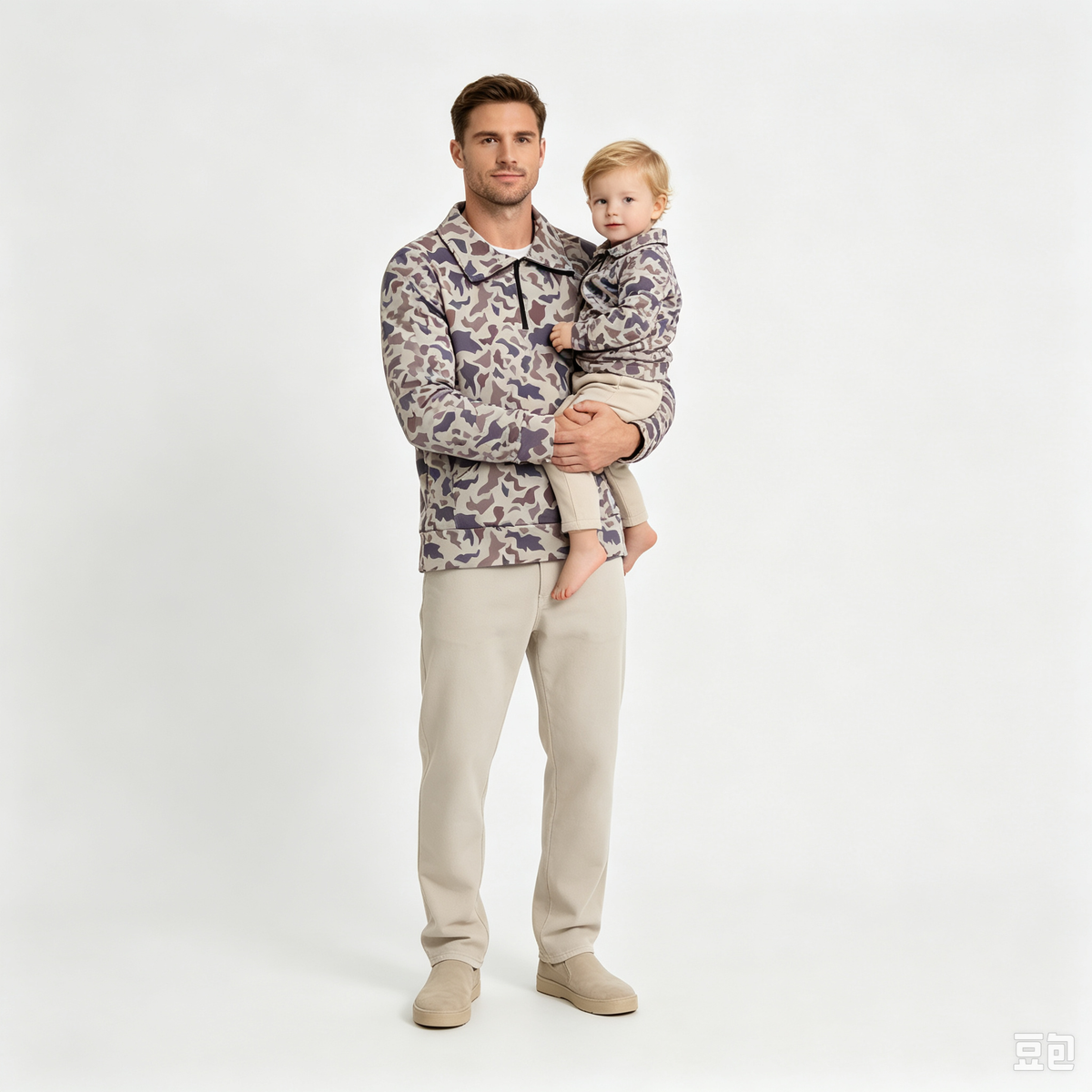 RTS NO MOQ Sibling milk silk Adult To Match Kids Grey Khaki Camo Quarter Zip Long Sleeve Pullover