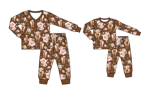 25.5.13 custom each style moq 5eta 4-6week Sibling Sister alpine floral long sleeve pants sets and adult sets match design