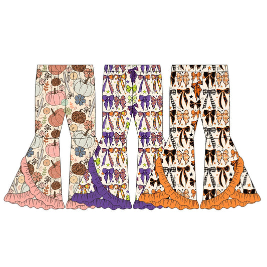 (Pre Order) No moq milk silk Baby Girls Halloween Bow Pumpkin Printed Daily Pants