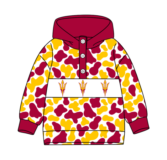 4-Custom moq 8 mix size milk silk summer team baby boy clothes camouflage red and yellow hooded long sleeve top-25.10.9