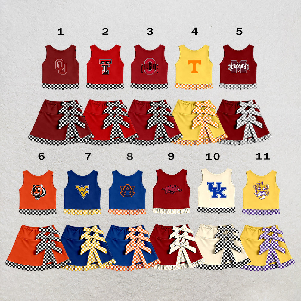 Custom moq 5 mix size summer teams Baby Girls Sleeveless Vest Top Bow Scallop Edge Skort Two Piece Yoga Active Clothes Sets