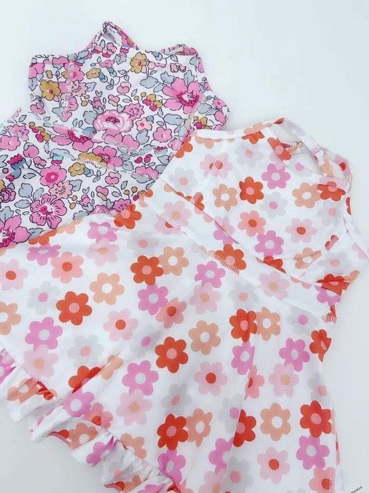 RTS NO MOQ Sibling yoga fabric Baby Girls Cute Daisy Strap Ruffle Hem Yoga Dress