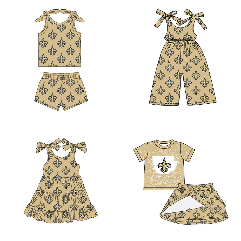 Custom moq 5 mix size milk silk summer teams baby girls clothes team khaki sleeveless shorts sets and skirts sets and dress and jumpsuit-25.7.15
