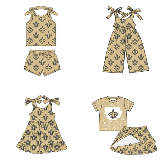 Custom moq 5 mix size milk silk summer teams baby girls clothes team khaki sleeveless shorts sets and skirts sets and dress and jumpsuit-25.7.15