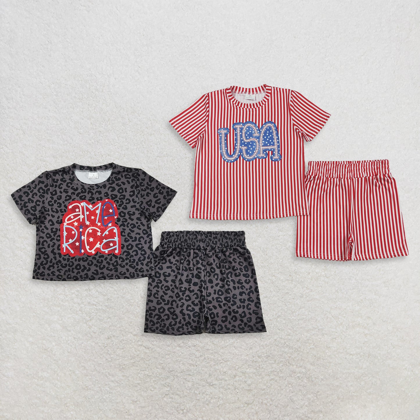 RTS NO MOQ Sibling Baby Girls 4th Of July Red Stripe USA Casual Pajamas Set