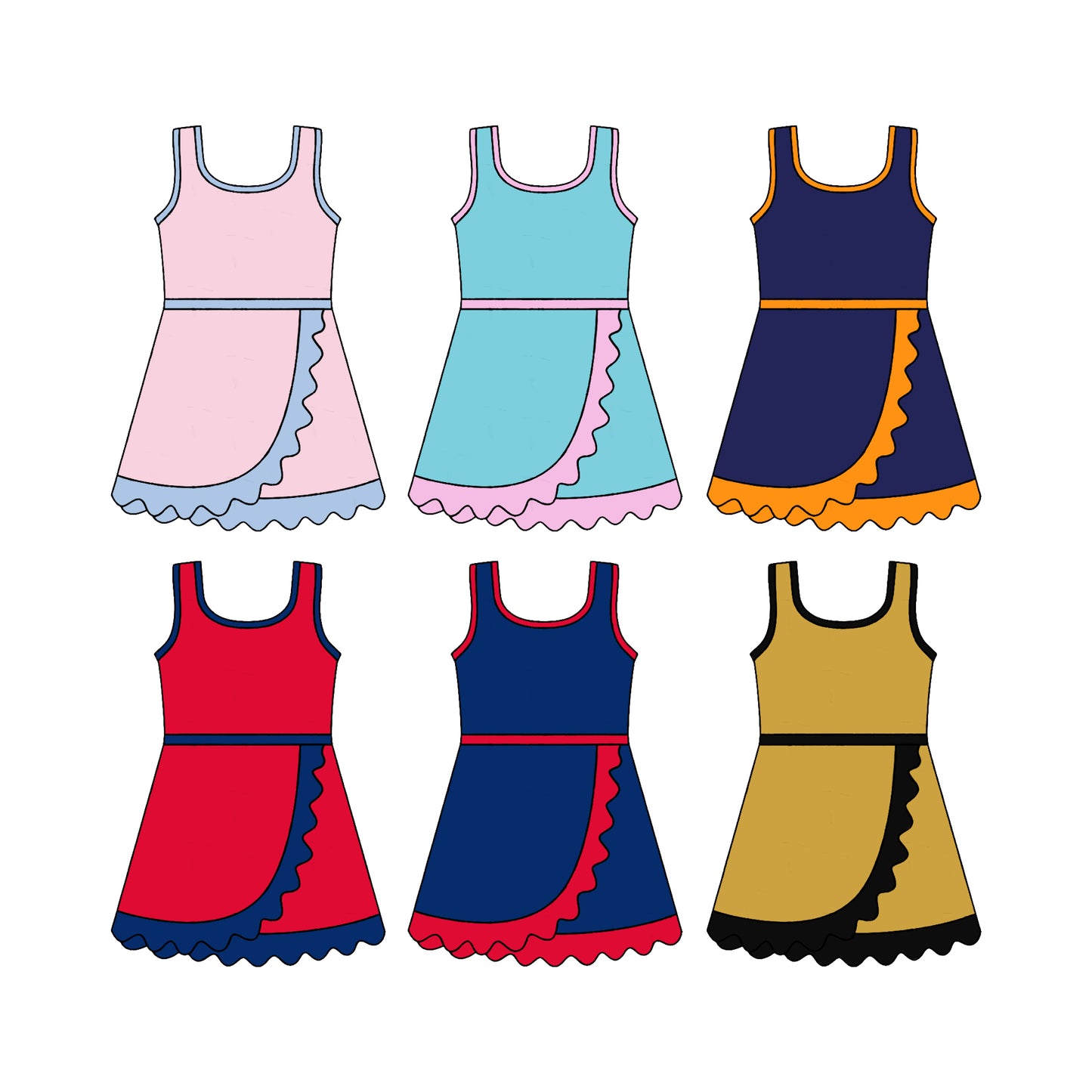 (Pre Order) No moq Baby Girls Summer Daily Sleeveless Scallop Active Yoga Dress
