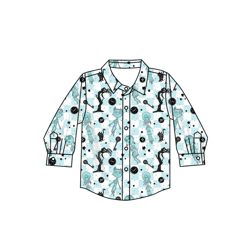 8.15 custom each style moq 5 eta 4-6week baby boys clothes cat blue button long sleeve top