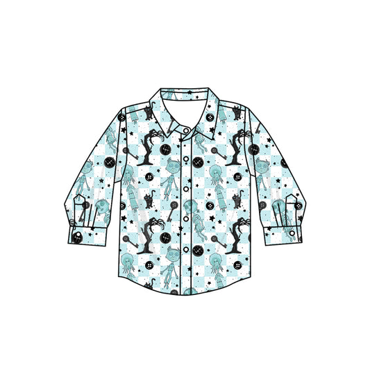 8.15 custom each style moq 5 eta 4-6week baby boys clothes cat blue button long sleeve top