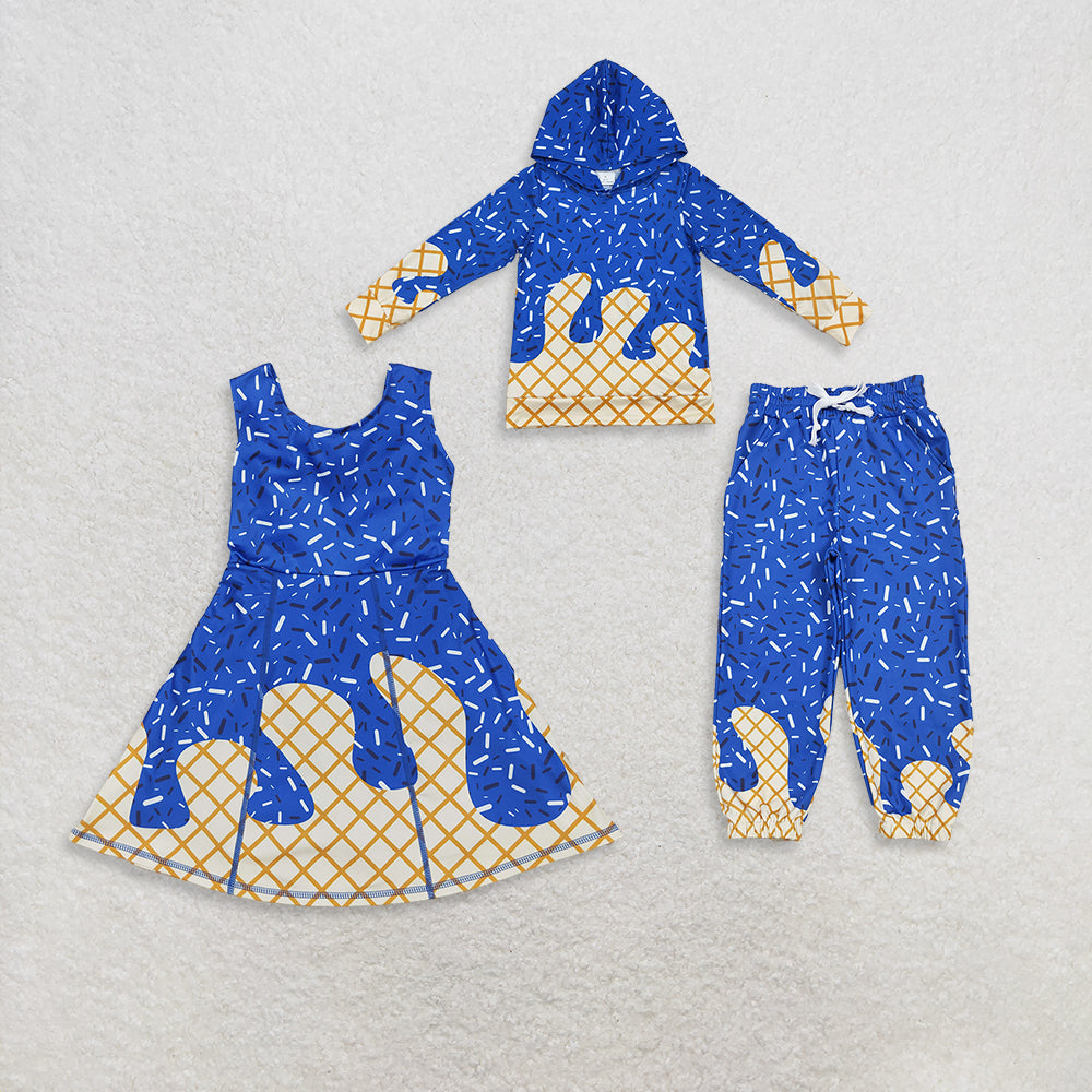 RTS NO MOQ Sibling baby boys clothes ice cream blue long sleeve top and yoga pants and sets and dress