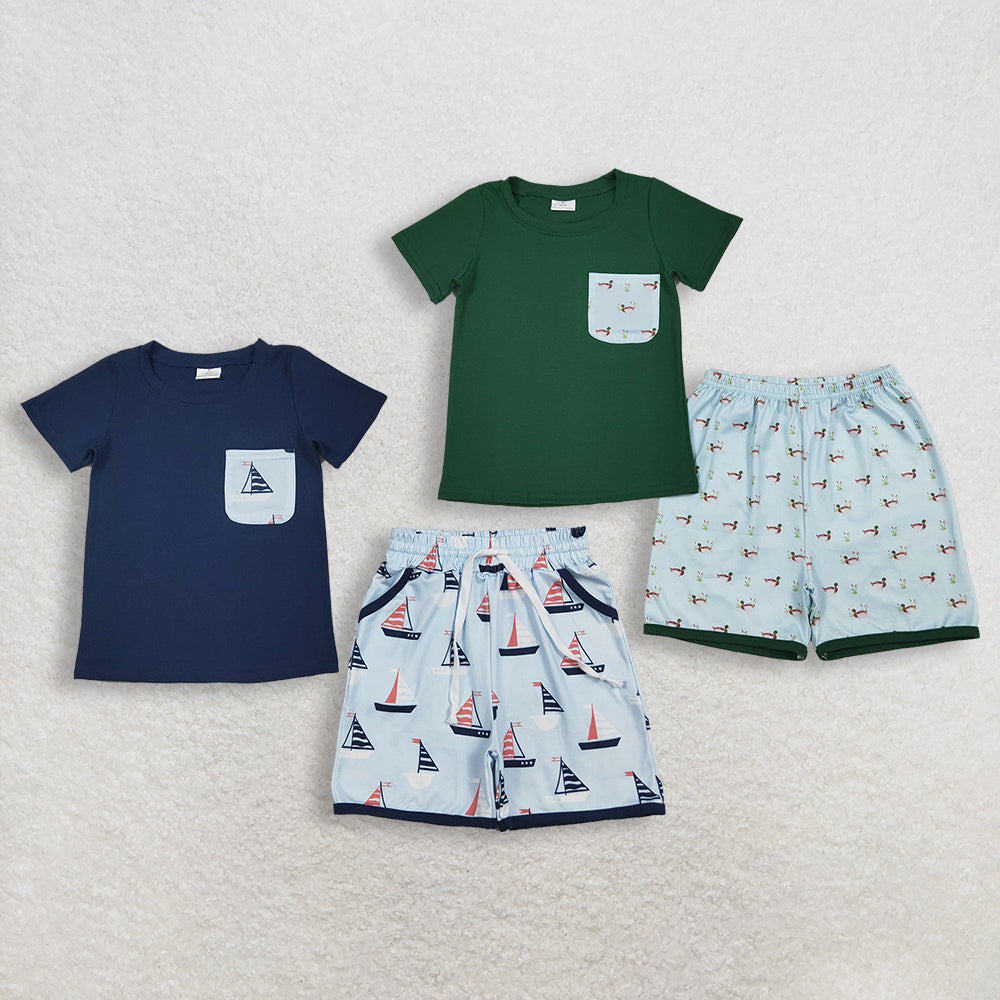 RTS NO MOQ Sibling Baby Boys Ducks Pocket T-Shirt And Shorts Set Hunting Clothing Outfit for Infants