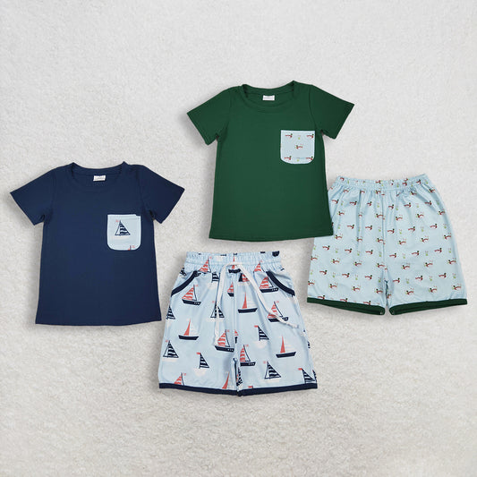 RTS NO MOQ Sibling Baby Boys Ducks Pocket T-Shirt And Shorts Set Hunting Clothing Outfit for Infants