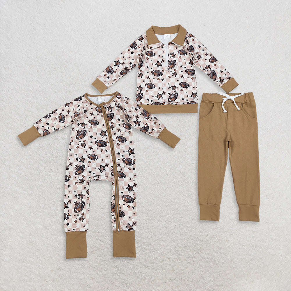 RTS NO MOQ Sibling Baby boys clothes rugby bow long-sleeved trousers suit & rompers