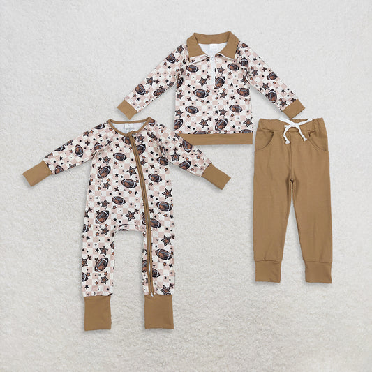 RTS NO MOQ Sibling Baby boys clothes rugby bow long-sleeved trousers suit & rompers