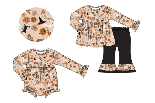 25.7.11 custom each style moq 5eta 4-6week Sibling Sister Halloween baby girl long sleeve pants sets and rompers match family design