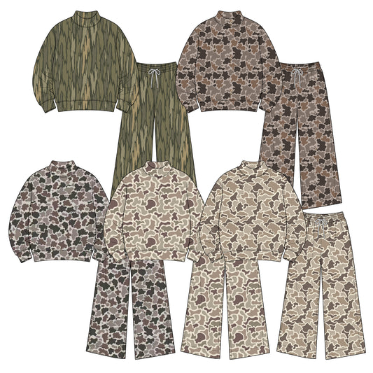 (Preorder new) No moq Yoga Adult Women Camo Long Sleeve Top Pockets Pants Yoga Active Clothes Set