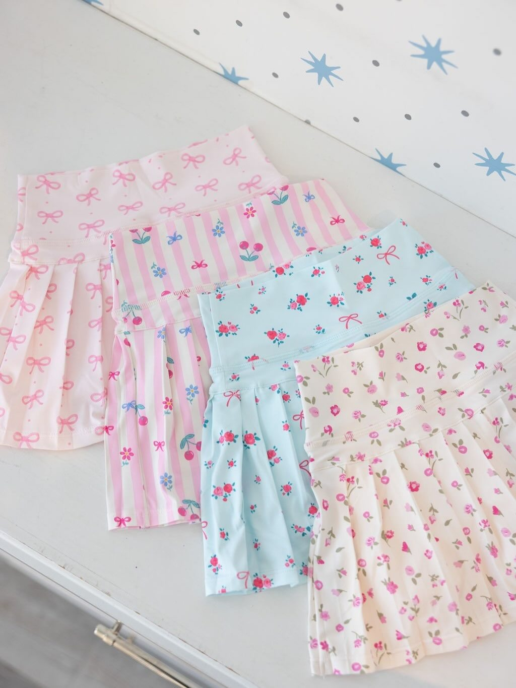 (Pre Order) No moq yoga fabric Baby Girls Cute Bows Polka Dots Pleated Skirt Shorts Bottom